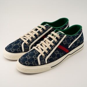 size 13G 13.5 US Gucci Tennis Denim Sneakers GG print Blue